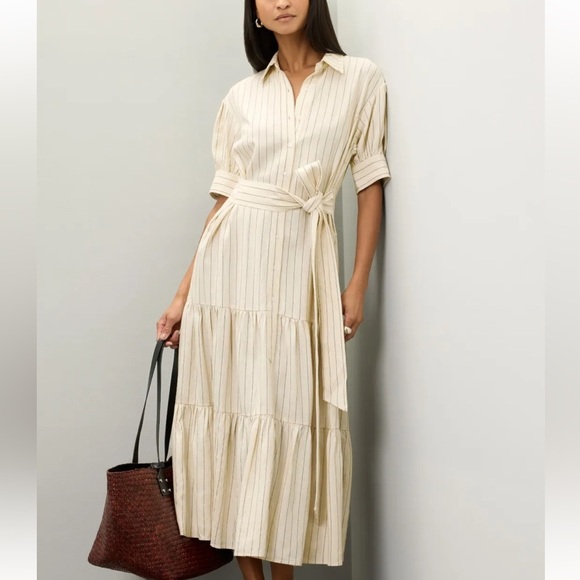 Marissa Webb Collective Tie Waist Linen Midi Dress - Picture 1 of 12
